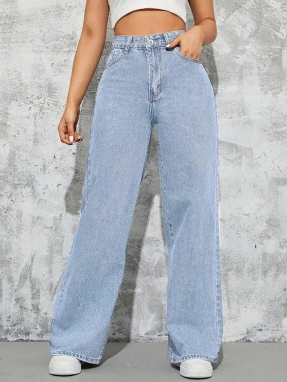 Image of A J Fashion Hub Women Straight Fit High Rise Light Blue Jeans