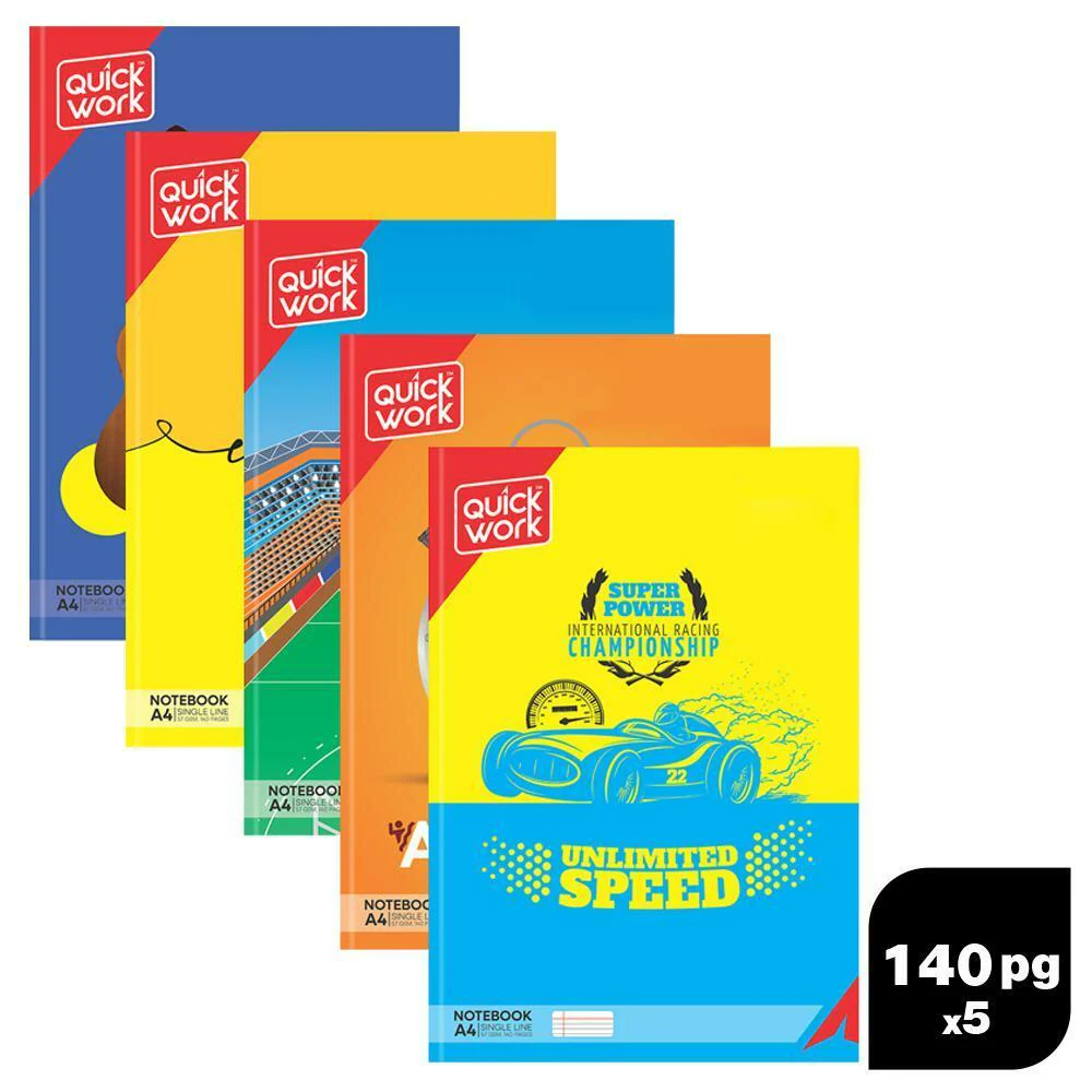 Image of Quickwork A4 Binded Single Line Notebook – 140 Pages (Pack of 5)